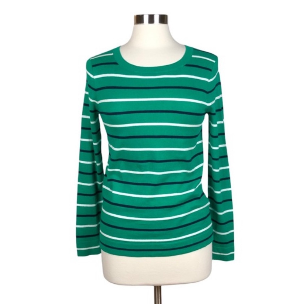 J. Crew Green Striped Crew Neck Cotton Sweater